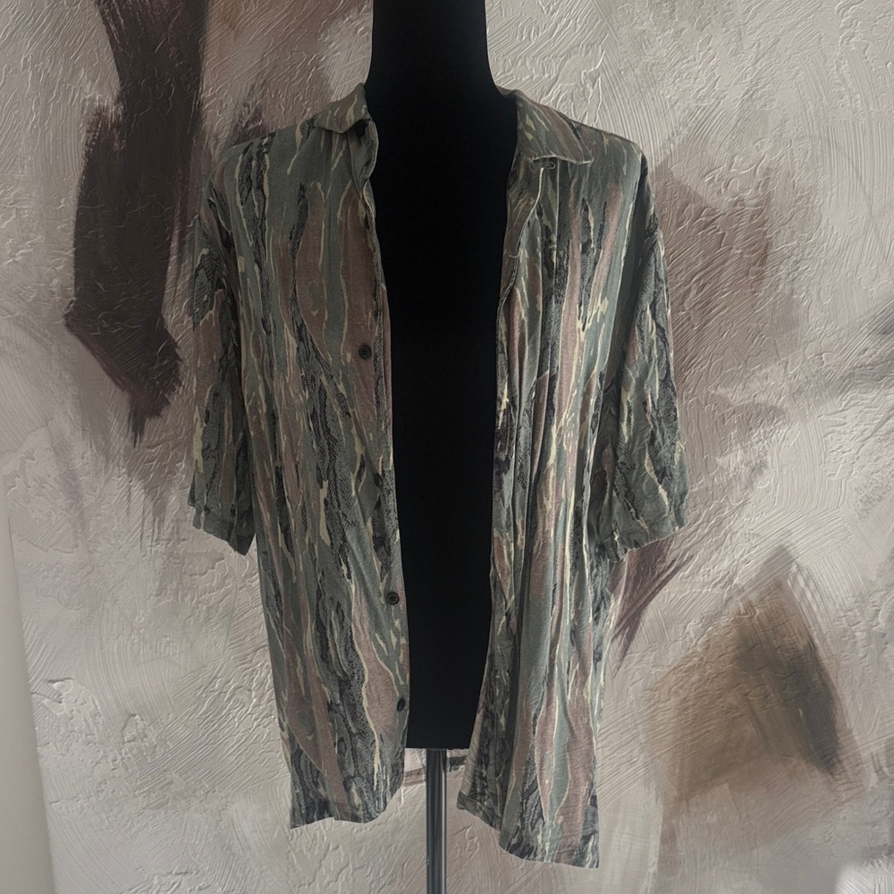 All Saints Green and Brown Abstract Shirt